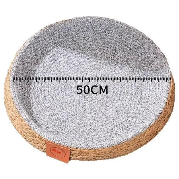 Rattan woven cat nest bed for pets, shown in a natural colour.
