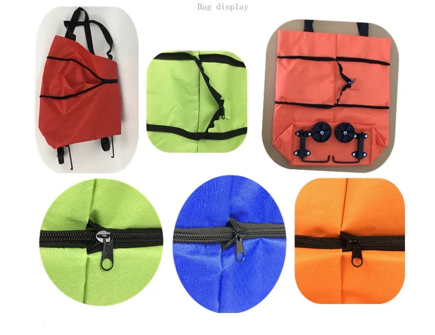Foldable tug bag shopping cart in Oxford cloth with metal bracket, 10kg load, 45x40x14cm, sapphire blue red green orange