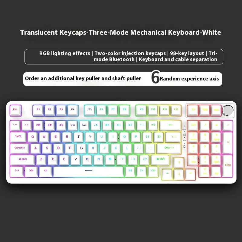 98-key wireless Bluetooth mechanical keyboard kit with metal control knob and multiple colour options