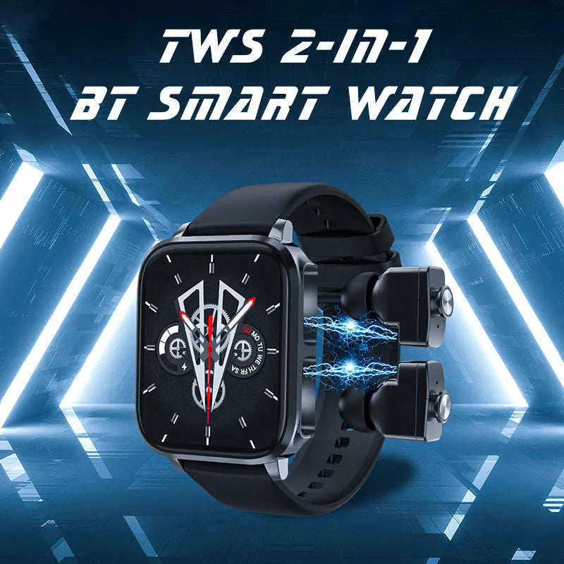 Black two-in-one Bluetooth smart watch with TFT touchscreen and headset for calls, heart rate and blood pressure monitoring