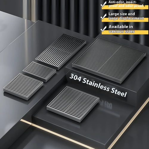 304 stainless steel courtyard deodorant floor drain with gun grey ABS plastic core, 15x15 cm square frame