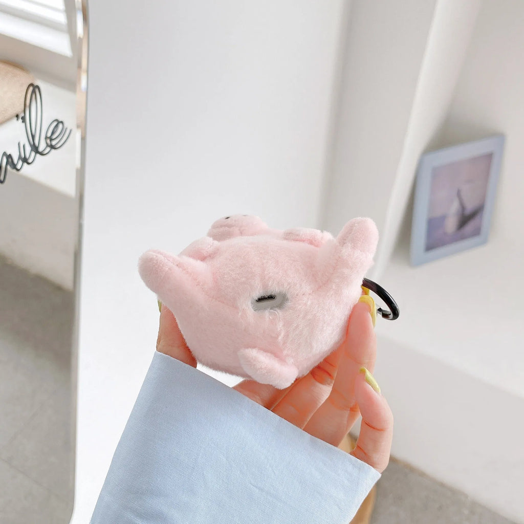 Pink pig cartoon plush earphone case for Apple AirPods 1 and 2, PC back cover shell with injection moulded design