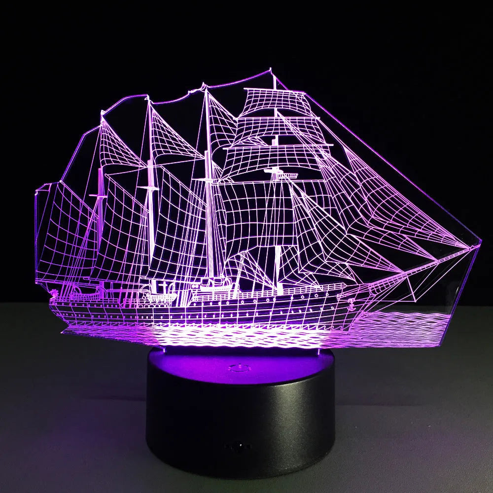 Creative sailing 3D light with ABS base, touch or remote control, 16 colour option, and USB cable