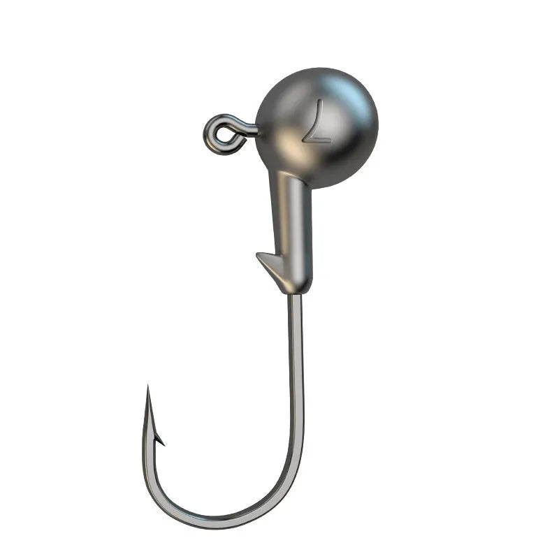 Pack of 50 colour coded enhanced strength fishing jig hooks laid out on a surface.