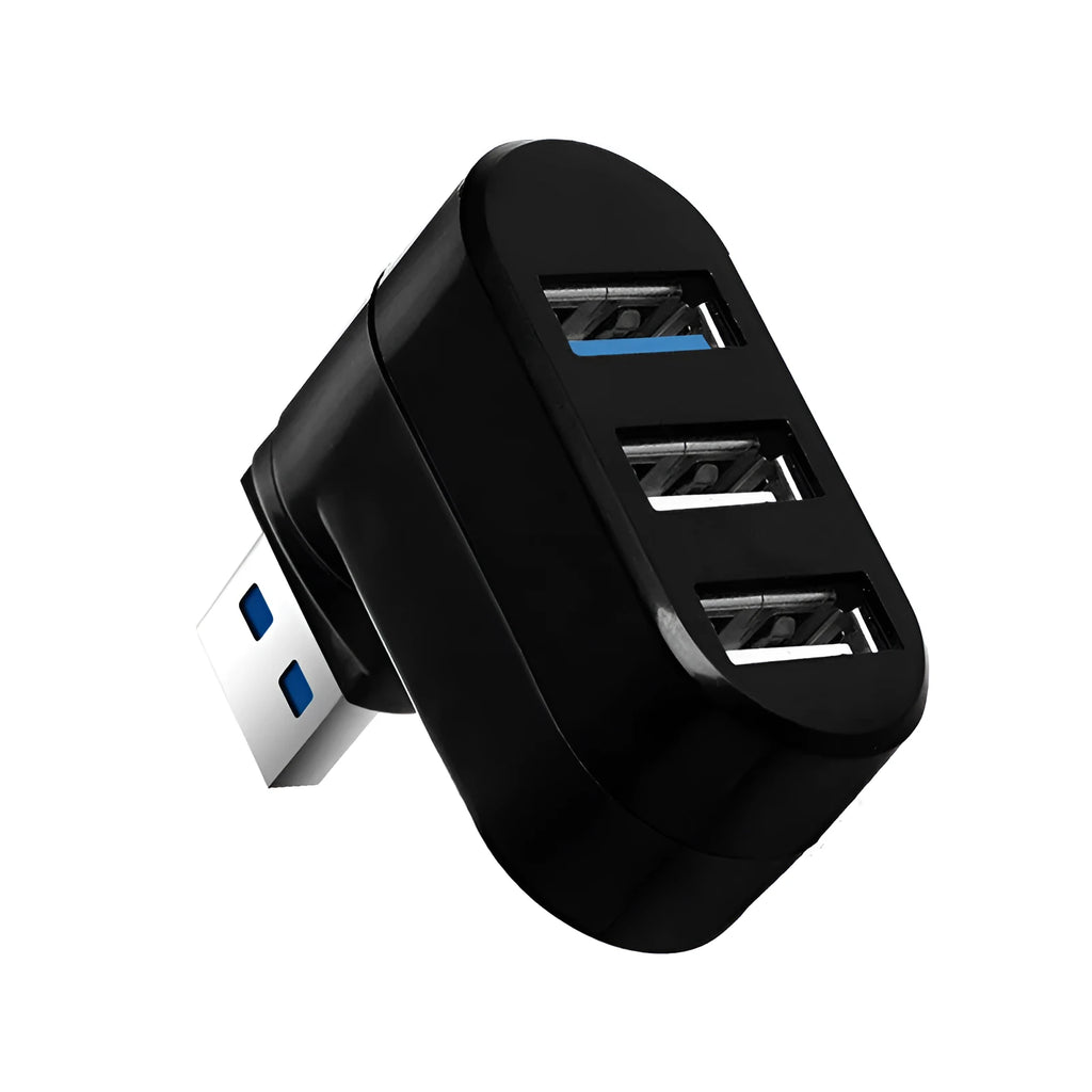 Black or white USB rotary splitter hub with four USB ports measuring 15.5cm