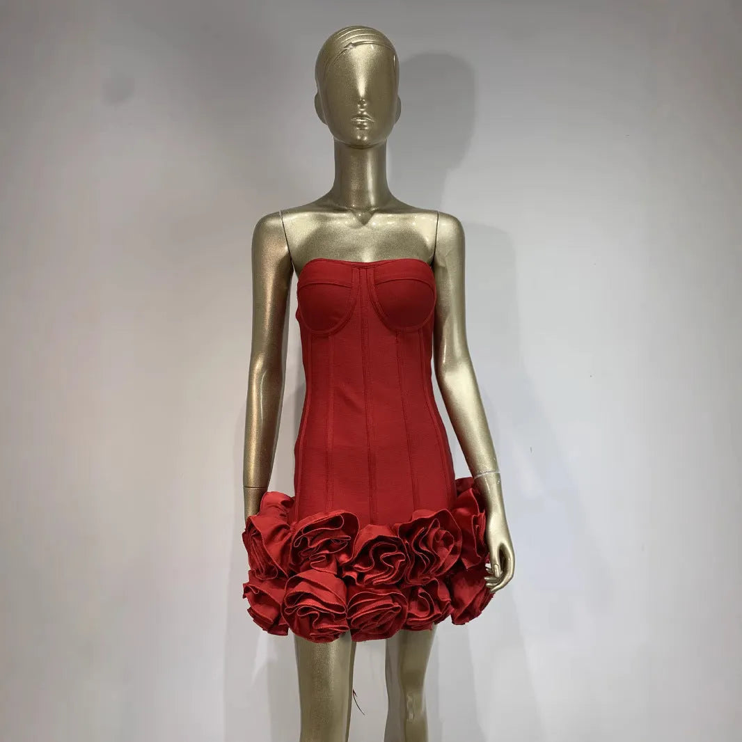 Women's solid colour mid waist dress in red, white, or black with urban style design