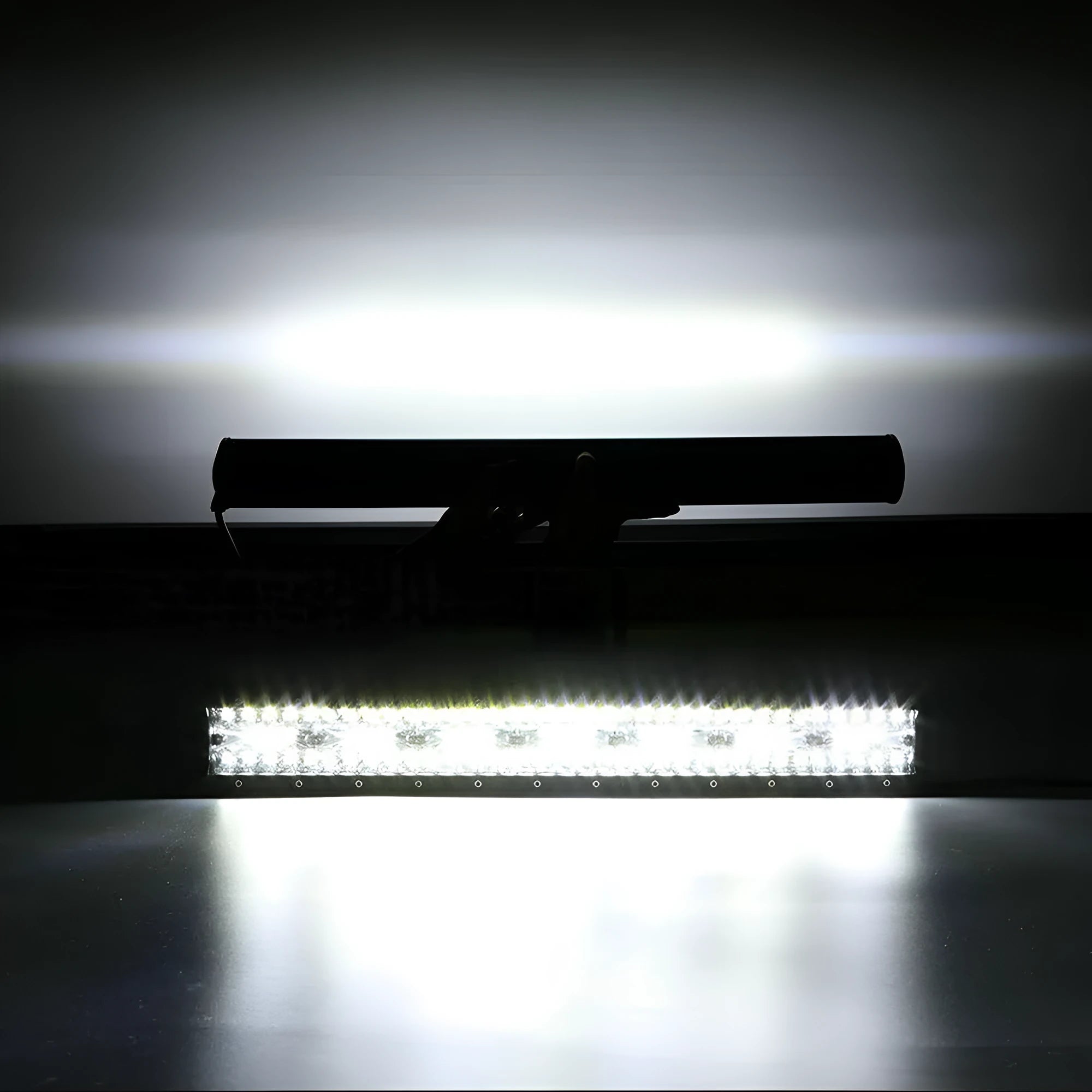 Three-row automotive LED strip work light in aluminium housing with mounting bracket, 6500K output
