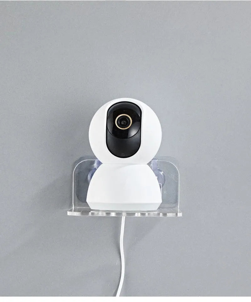 Acrylic right-angle wall mount camera shelving bracket, 13.5x11.5x5.5cm, black frosted transparent white, no drilling.