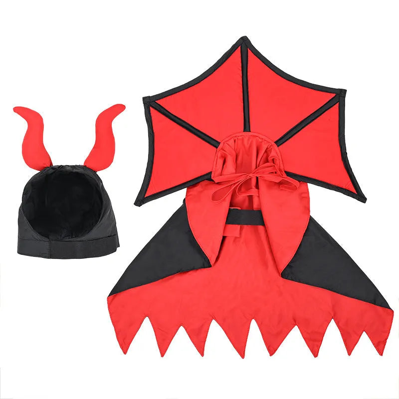 Black polyester vampire costume with cloak and hat for cats or dogs on Halloween