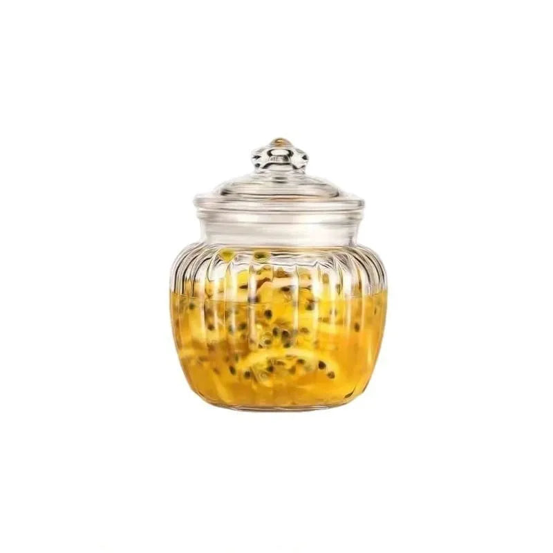 Thickened lead-free glass sealed can with lid and PP seal ring, vertical pattern, 650ml 1300ml 2200ml