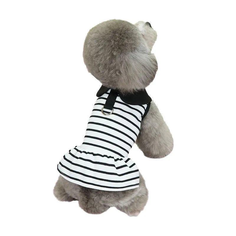 Striped cotton T-shirt and skirt set for pets in summer colours