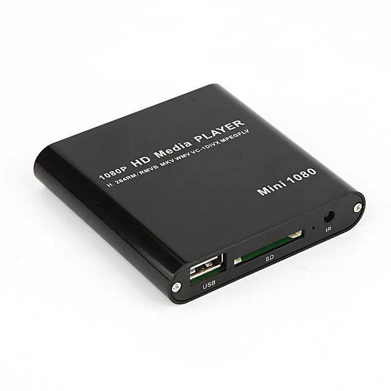 Blue and black 1080p HDMI media player for SD cards, USB drives, and external hard drives