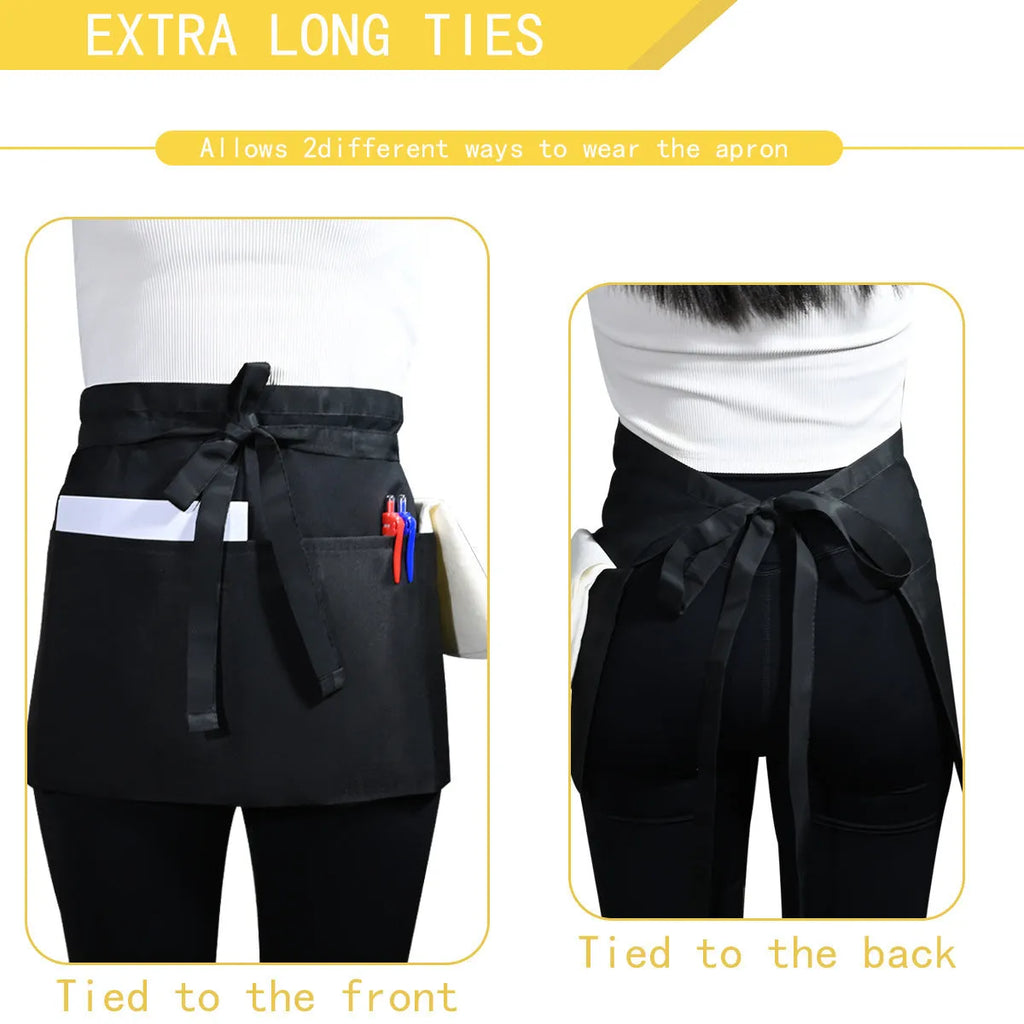 Black waterproof half-length waiter apron 30x60cm polyester kitchen work