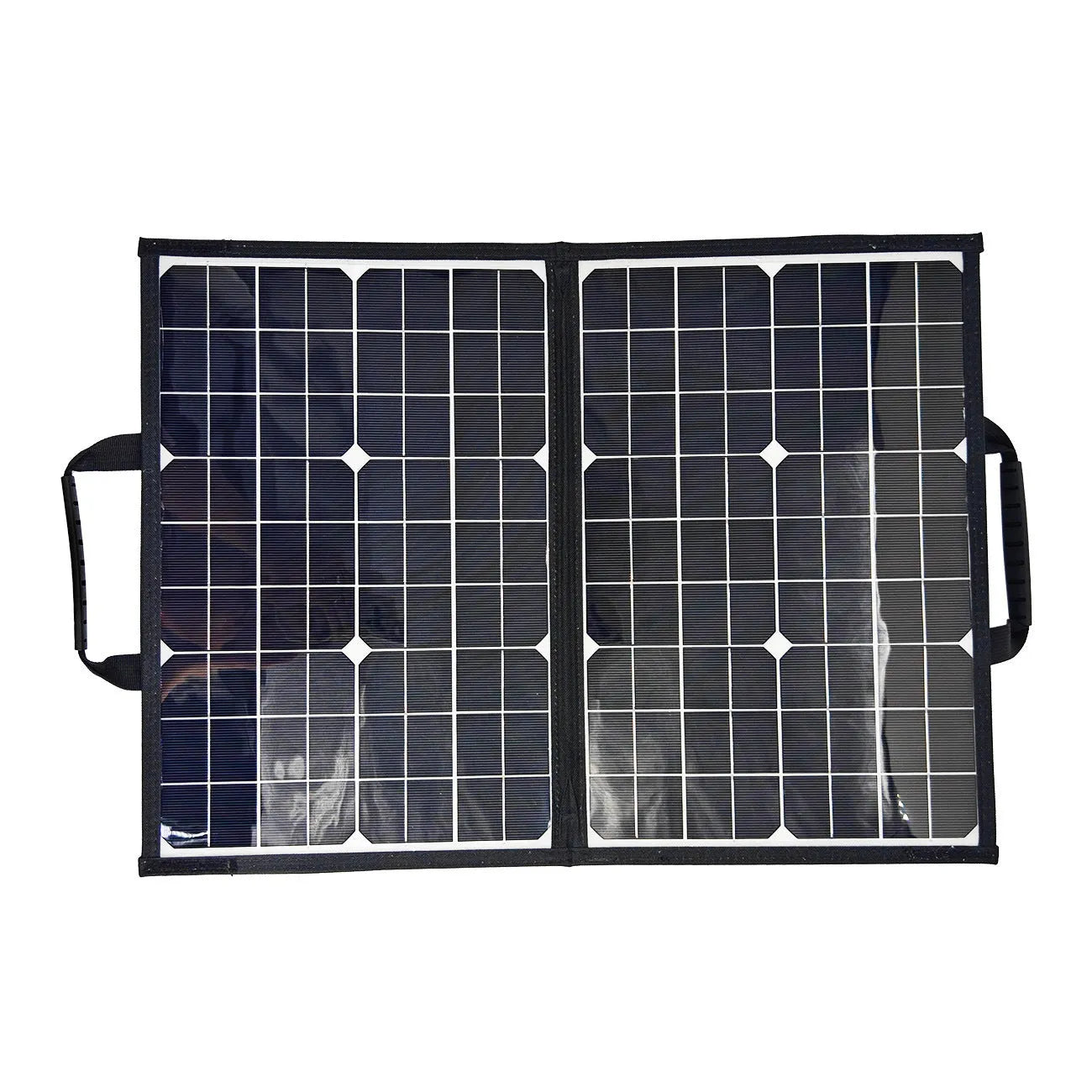 Black 40W single crystal solar folding bag panel measuring 425x285x8mm for outdoor camping and emergency charging
