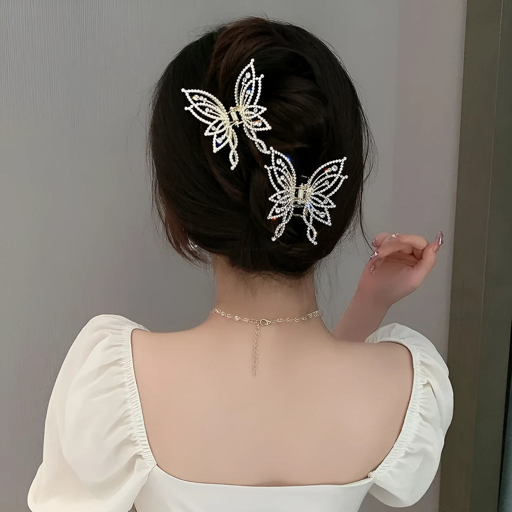 Butterfly hair clip barrette for women with electroplated alloy construction