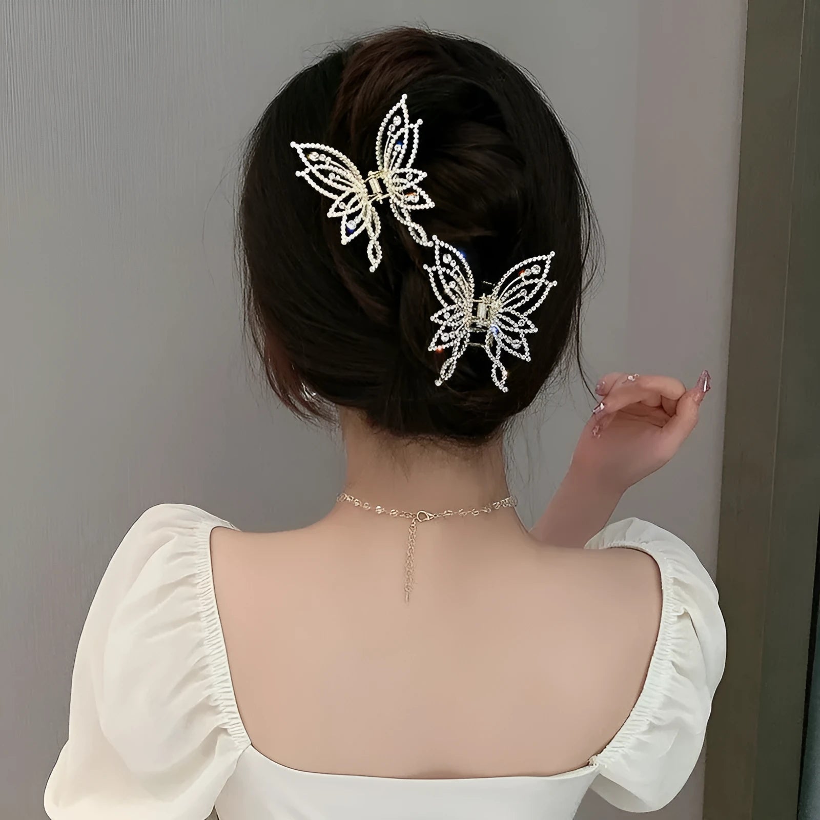Butterfly hair clip barrette for women with electroplated alloy construction