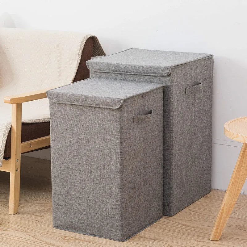 Foldable three-dimensional cotton linen storage basket in brown colour