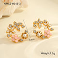 Gold-plated flower stud earrings with colourful oil diamond centre and petal design on stainless steel
