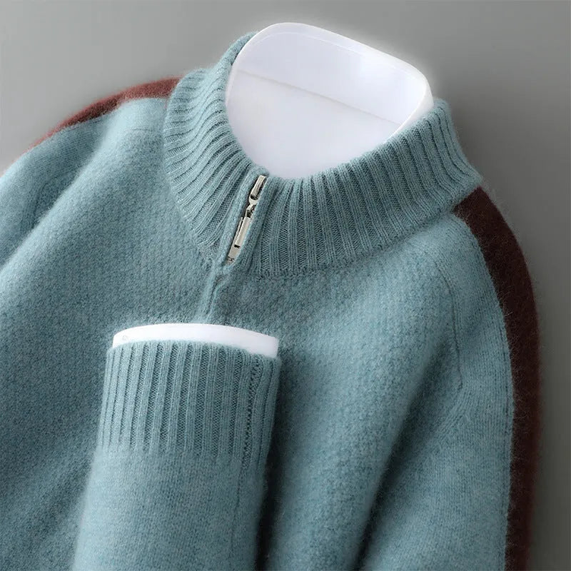 Women's half zip round neck wool knitted sweater in slim fit plus size pullover