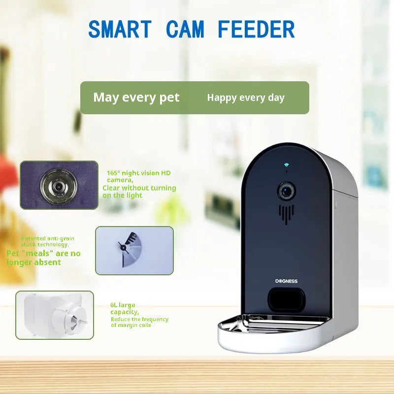 Smart pet feeder with automatic timer and remote monitoring in Barbie pink and ivory white colour combination