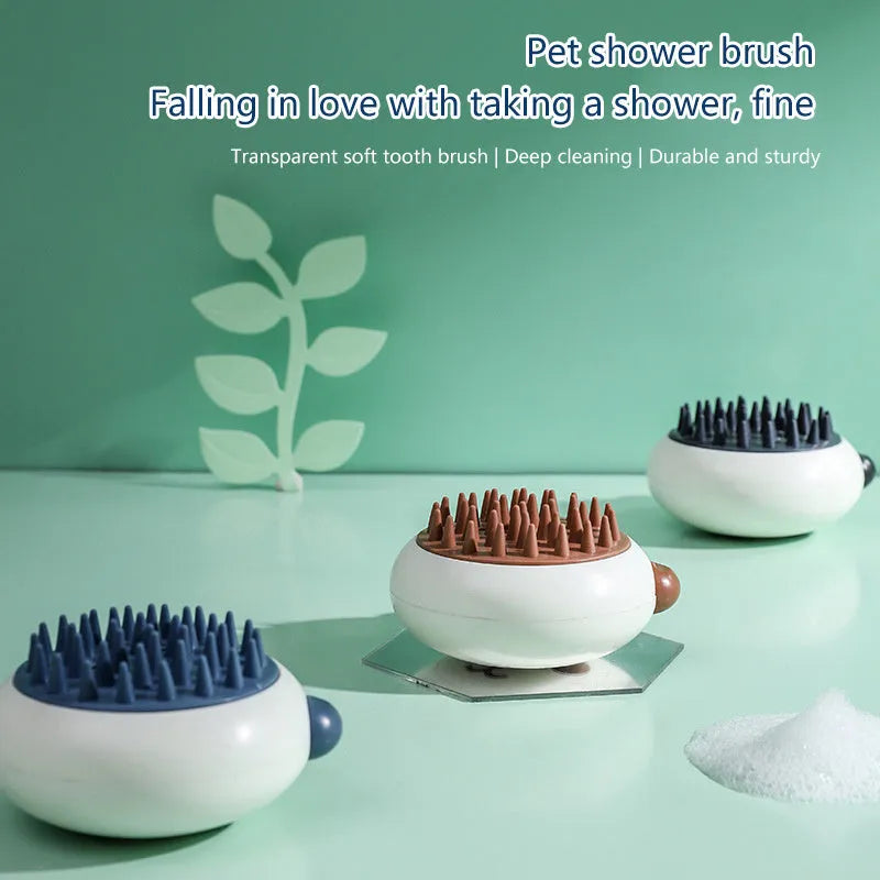 Panda shaped silicone pet shower brush with soft bristles for cats and dogs