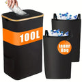Black bamboo-pattern storage basket with removable lid and two inner pockets for organisation.