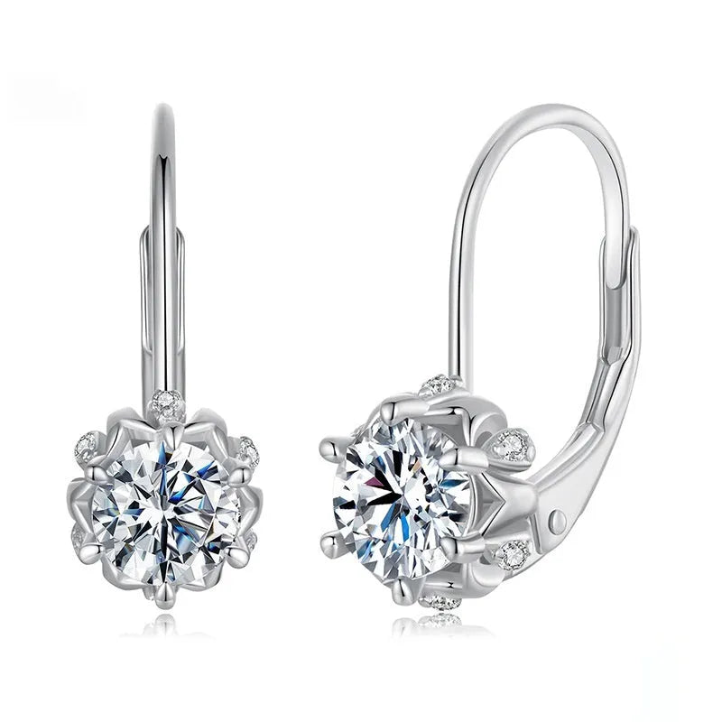 Sterling silver flower bud clip earrings with white gold plating and 0.5 carat moissanite stone