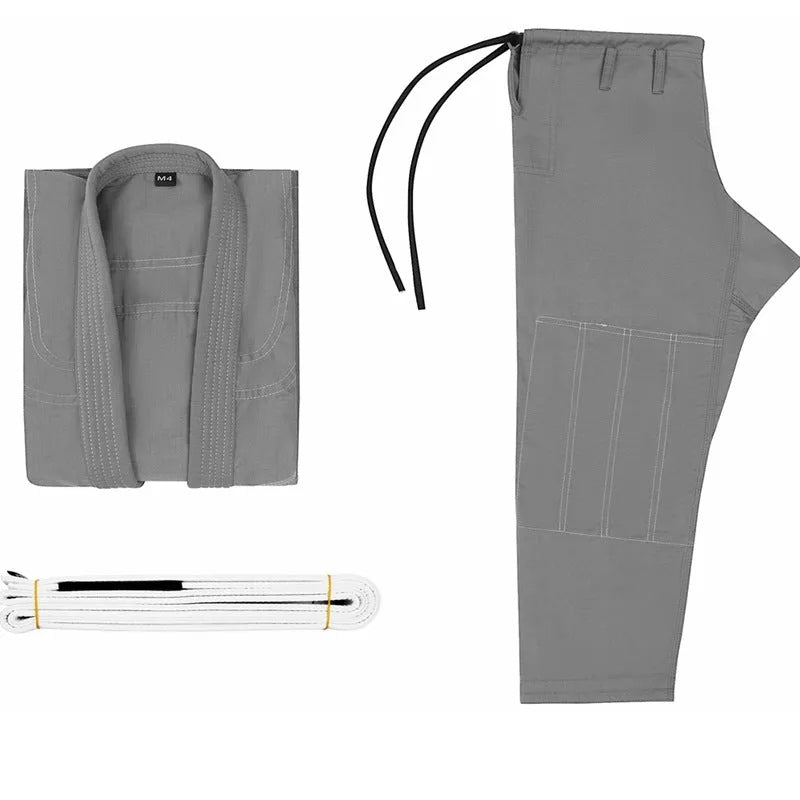Brazilian Jiu-Jitsu gi uniform in cotton blend fabric showing jacket and trousers in available colours