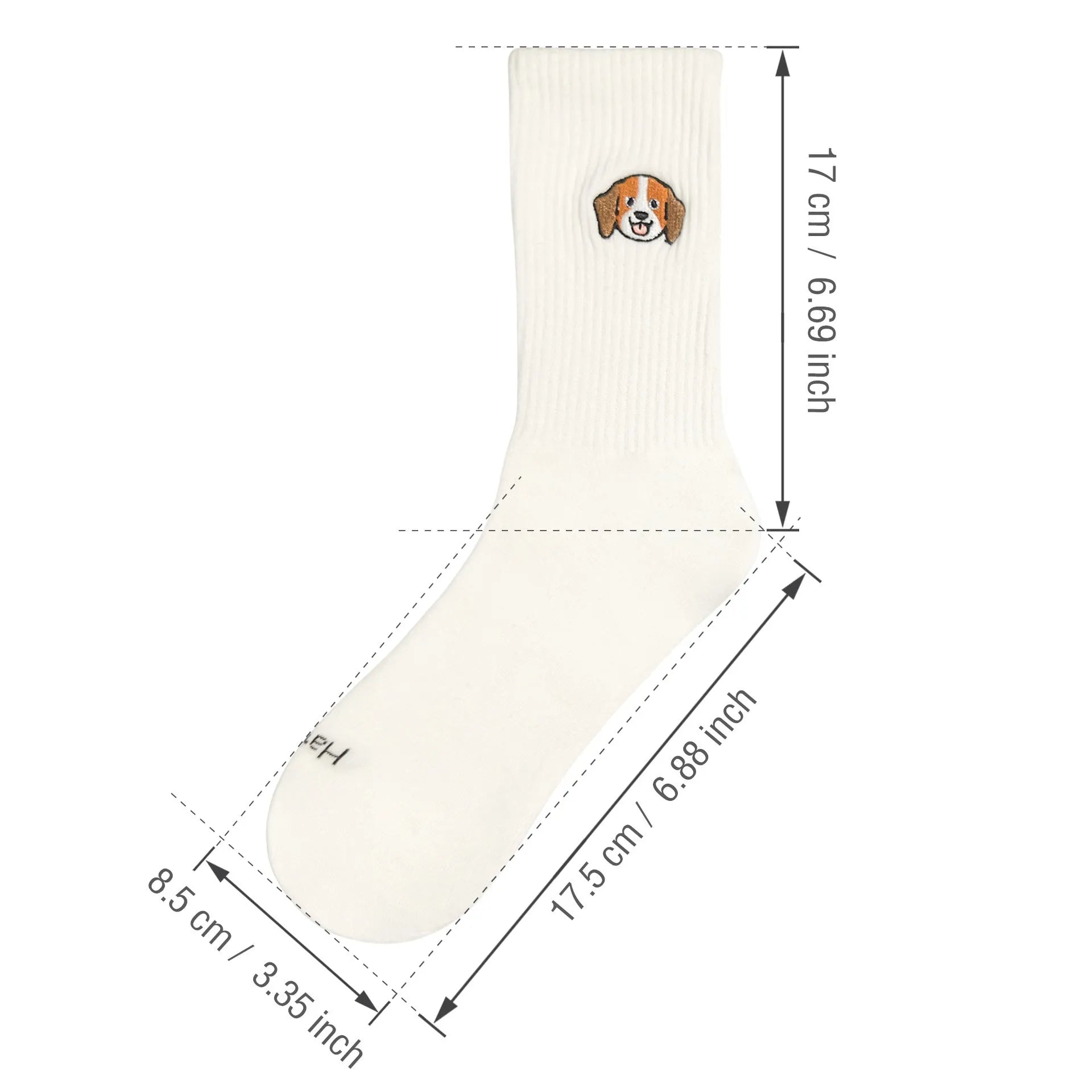 White cotton tube socks with Corgi dog pattern, four season lightweight design for students