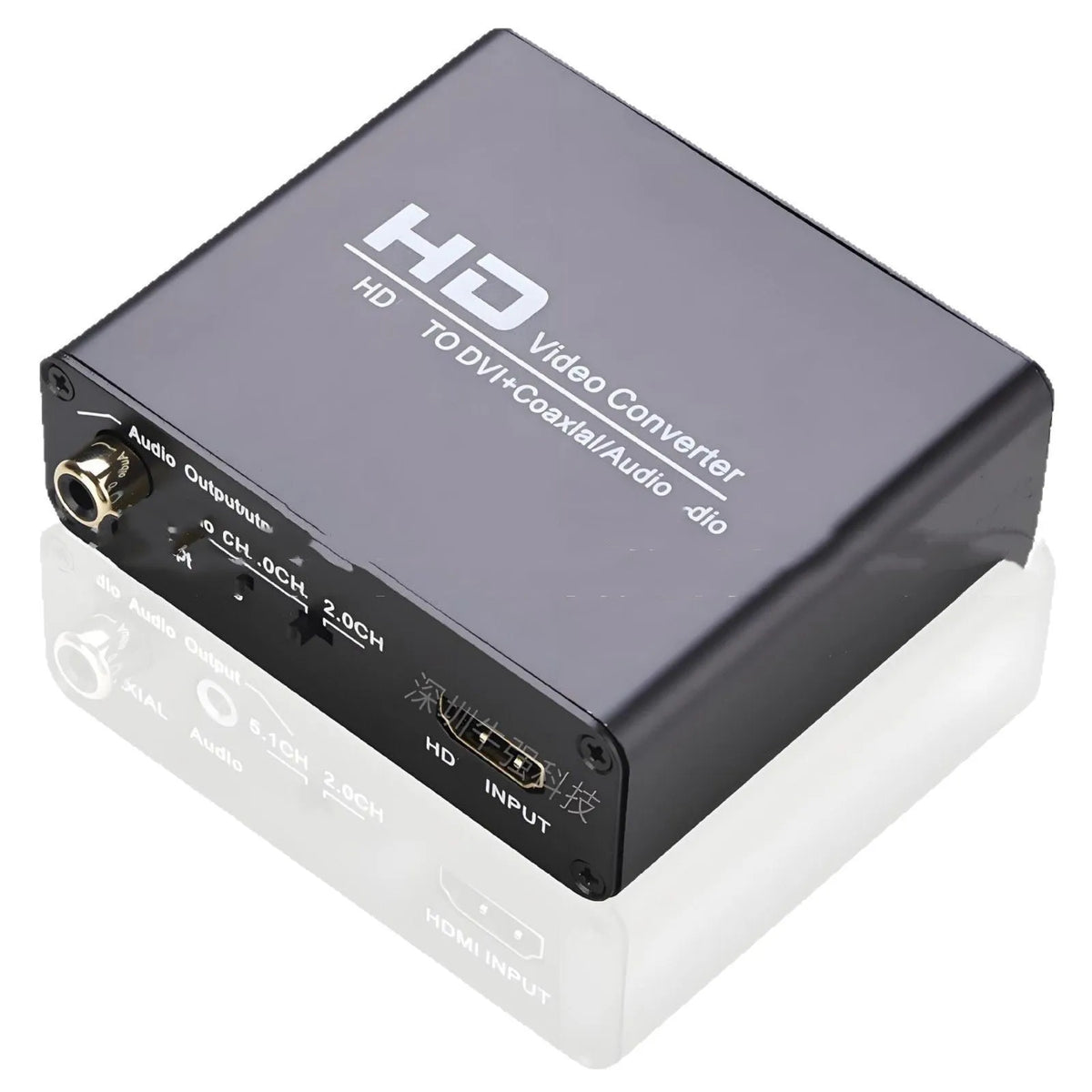 Black HDMI to DVI converter with 1.5 metre cable and coaxial audio output port