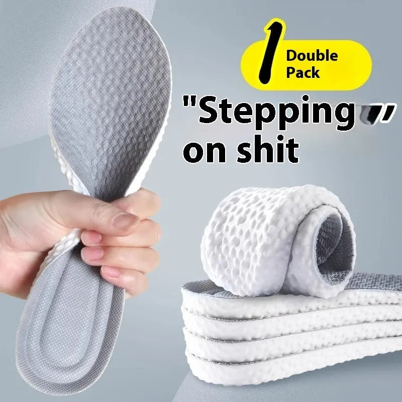 Breathable grey PU sports insoles with high elasticity shown alongside scissors demonstrating trim-to-fit feature