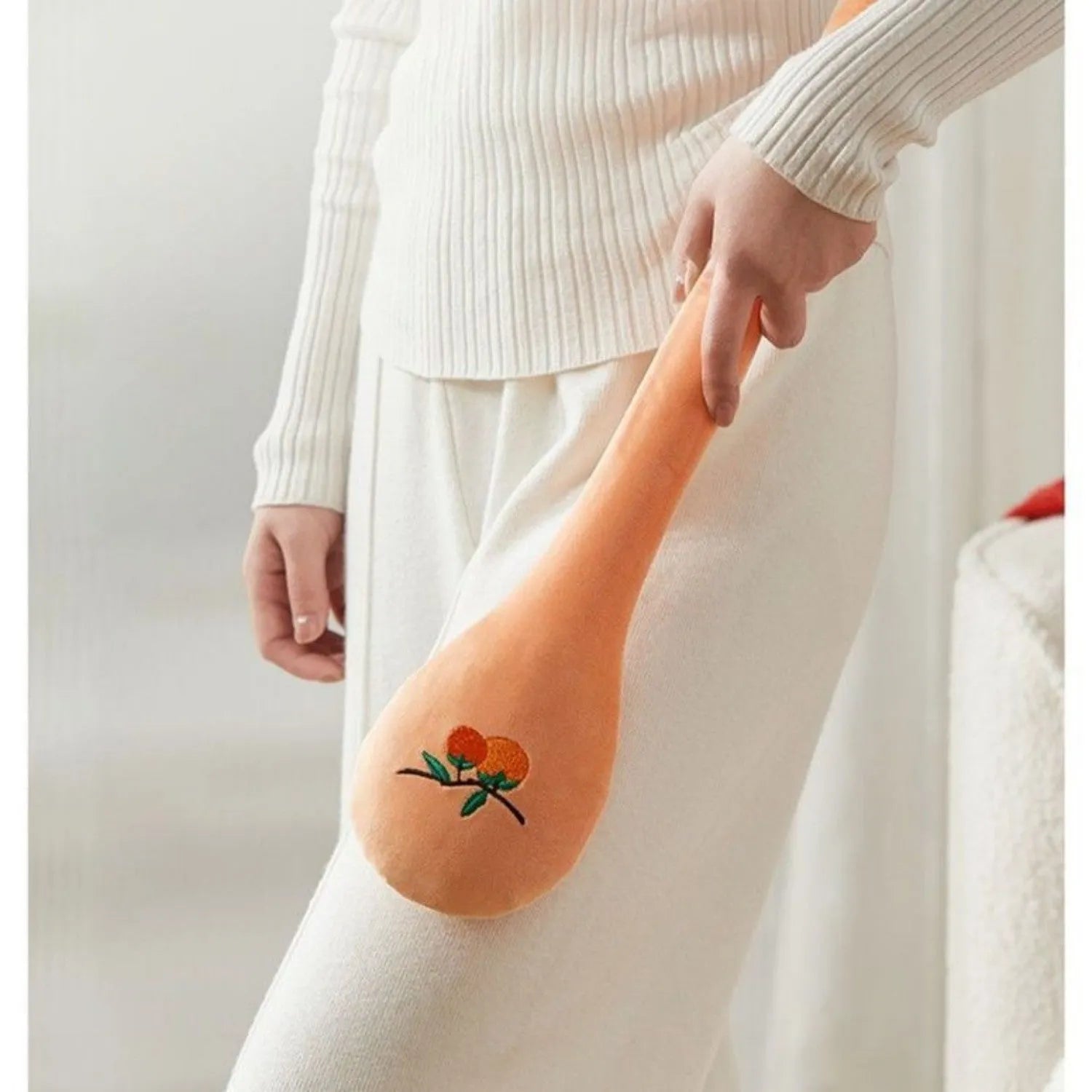 48 cm persimmon coloured massage stick with meridian flap design for back percussion therapy