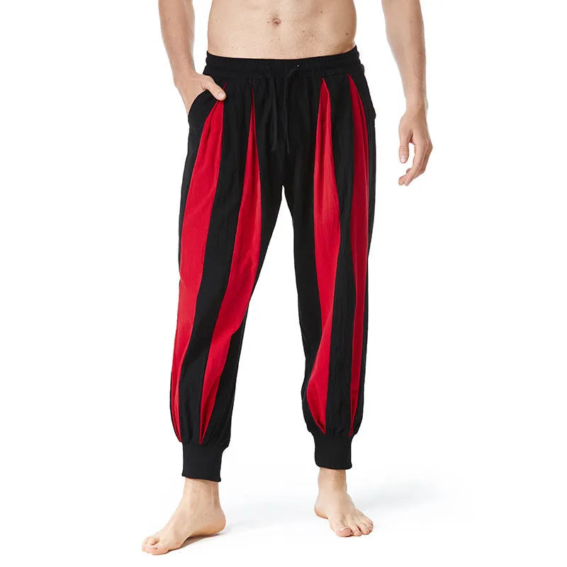 Men's straight-leg casual trousers in brown, khaki, red, and yellow colour options