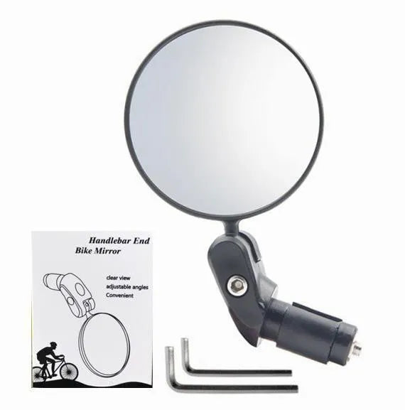 Black foldable convex rearview mirror showing 7cm diameter and 14cm length