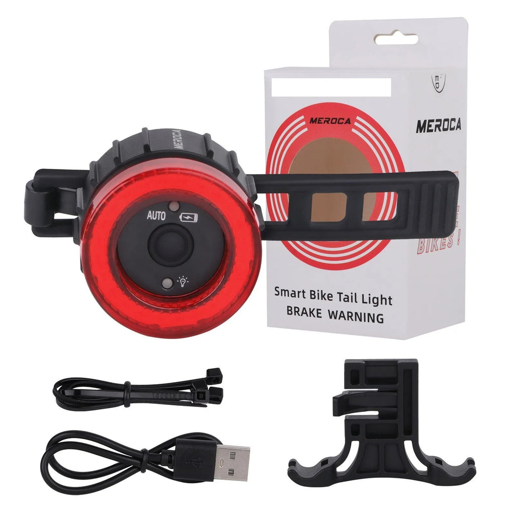 Black intelligent induction brake taillight for bicycles with seatpost mount.