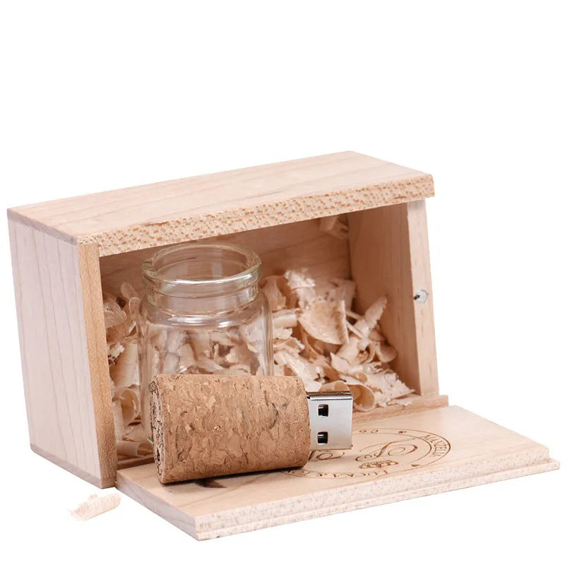 Personalised wood lettering USB storage disk with drift bottle design in chocolate brown colour