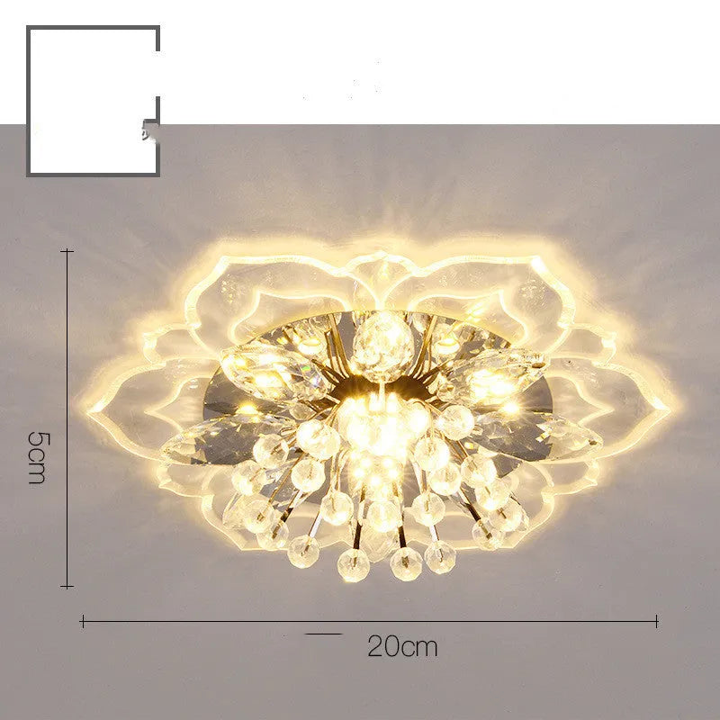Modern minimalist crystal and acrylic ceiling lamp with stainless steel frame and flower-shaped shade design