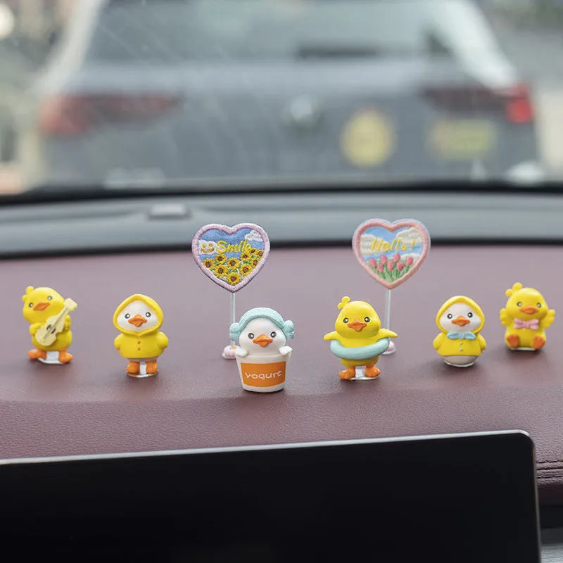 PVC cartoon duckling car decoration set with six small ducks and one hello sign