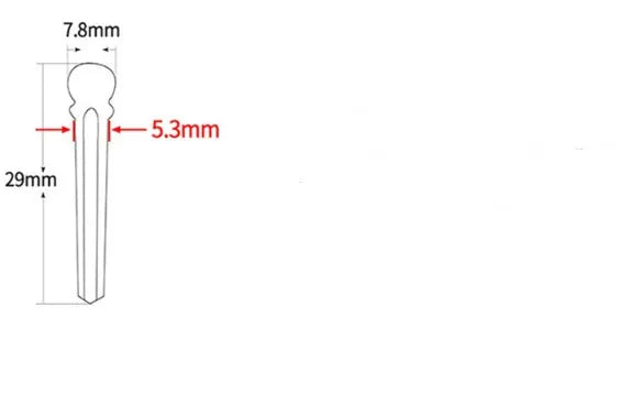 Six ebony guitar string nails with matt black finish and 5.3mm bayonet diameter