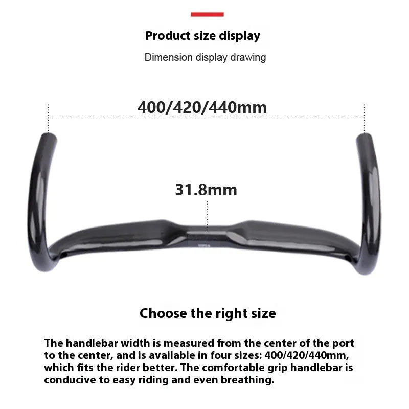Carbon fibre road bicycle drop handlebar in black grey silver showing UD Matte and Bright finish options