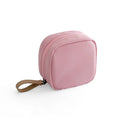 Cube shaped cloth makeup storage bag in plain pattern available in blue pink and white