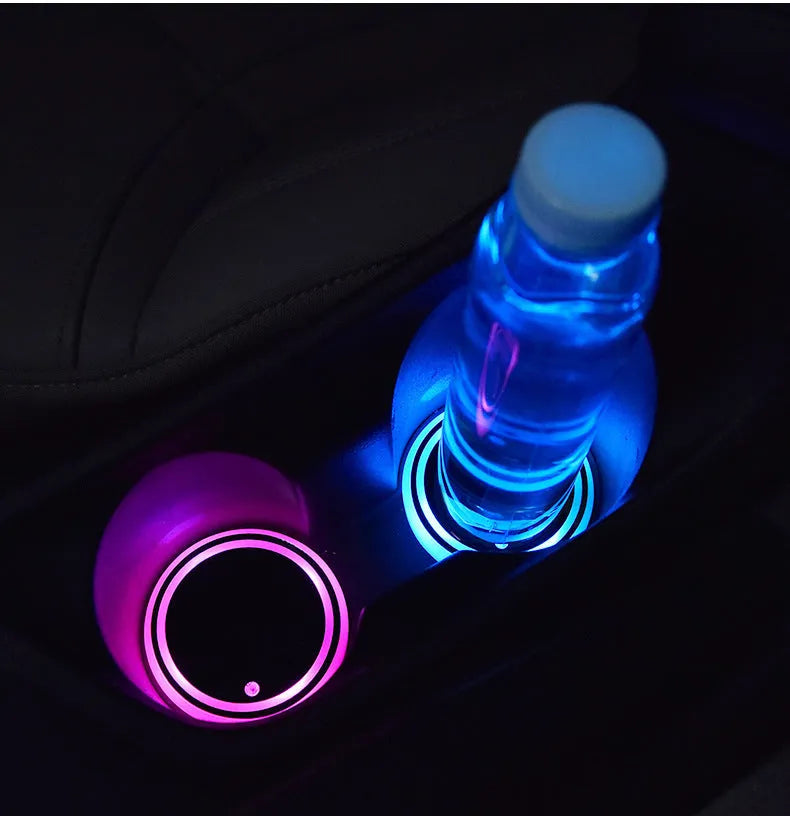 Colourful LED car cup holder coaster with 7 light modes and 68mm diameter