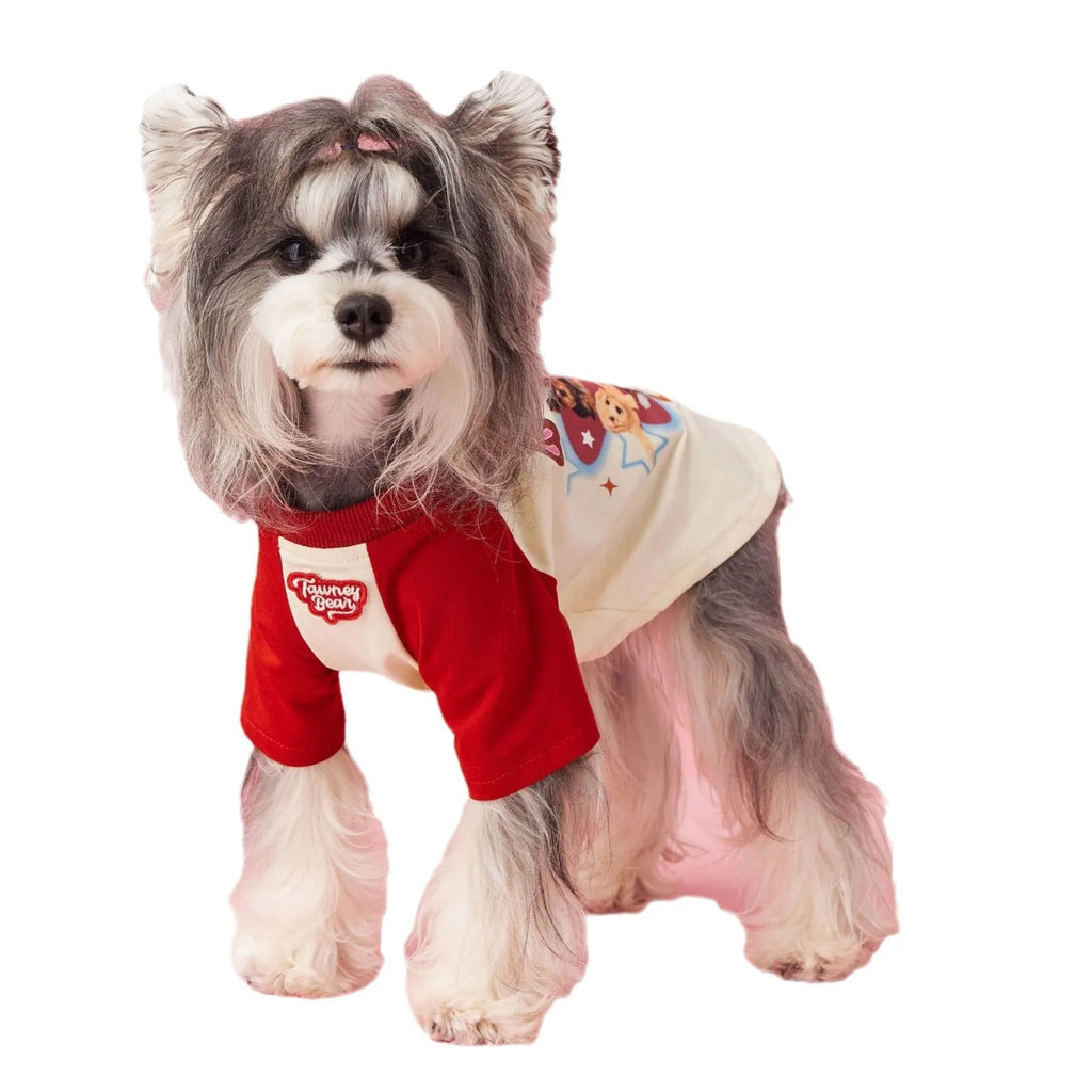 Cotton dog summer clothes in embroidered red or pink colours available in six sizes