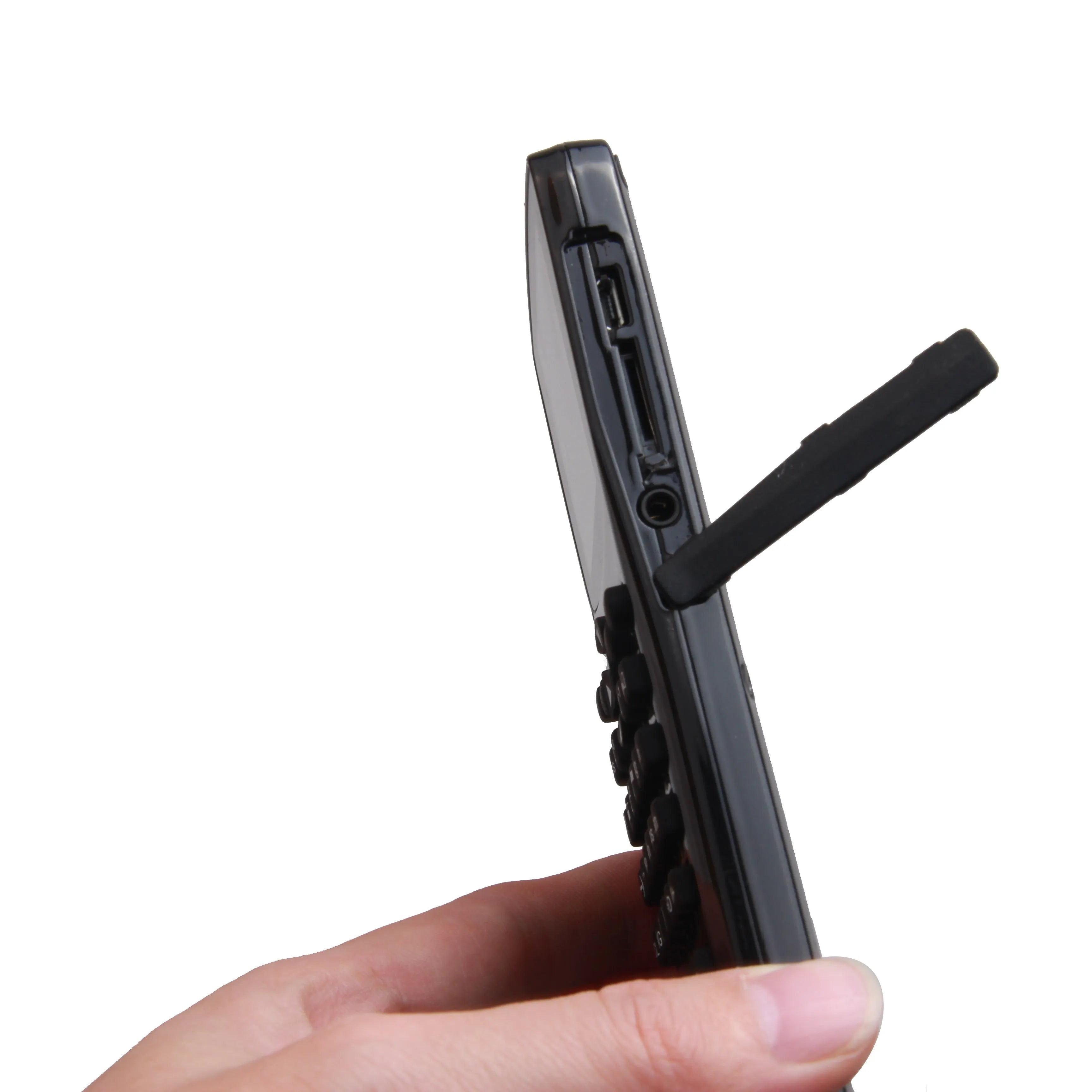 Black multifunctional e-book reader with 2.8cm x 3.3cm screen showing multilingual interface