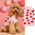 Red and pink dog sweater with love heart and bow designs in acrylic knit for small to medium dogs