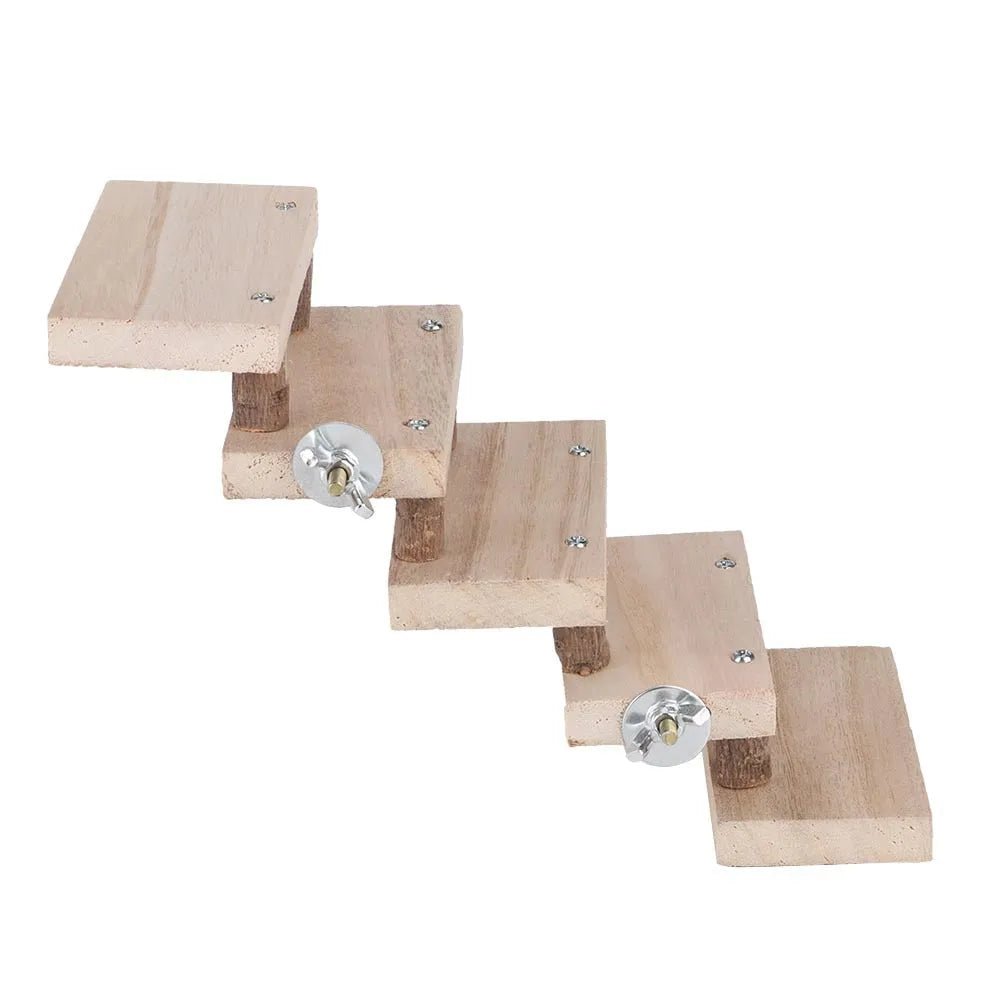 Wooden log stairs pet toy with five steps, 10cm wide, colour B, for small animal cages