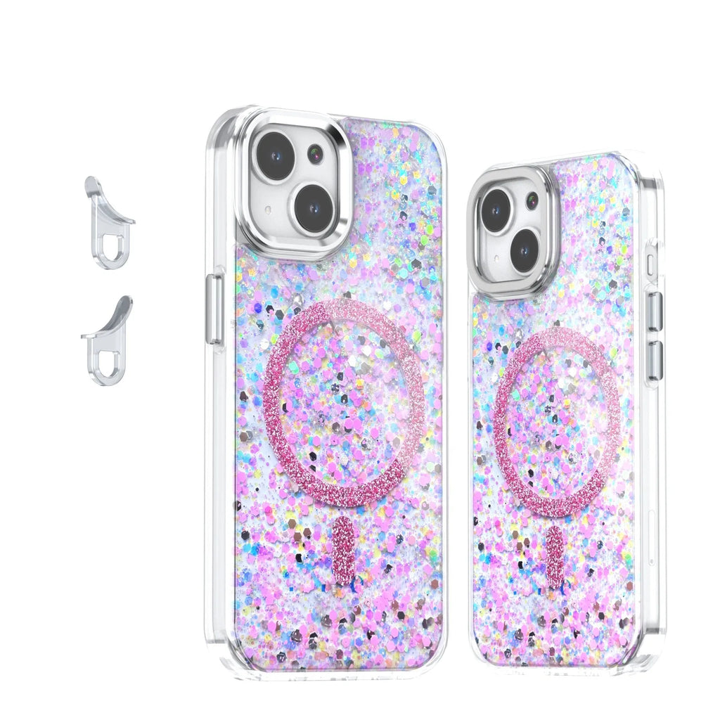 Creative sequins glitter epoxy magnetic phone case for Apple iPhone in transparent TPU, available in six colours.