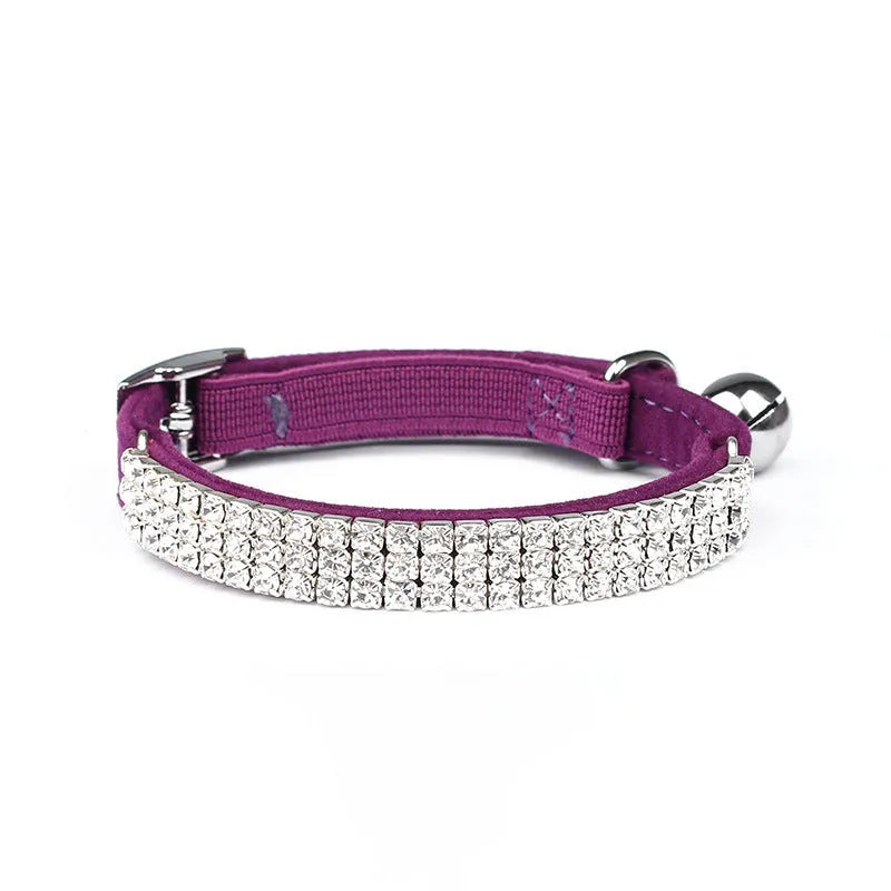 Adjustable velvet cat collar with rhinestone detail in five colour options