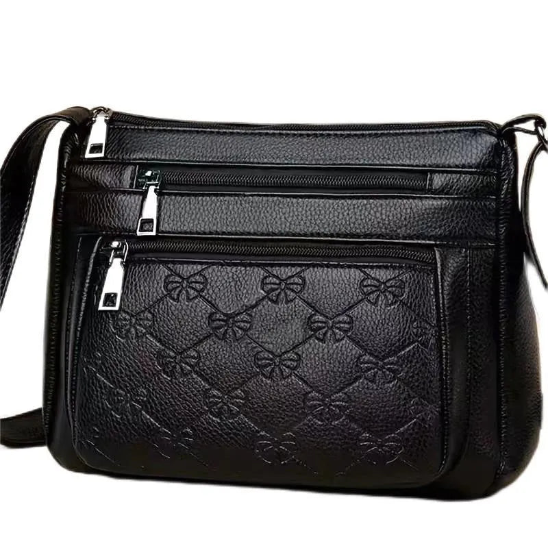 Butterfly black women's crossbody shoulder bag with embossed PU leather and interior mobile phone pocket