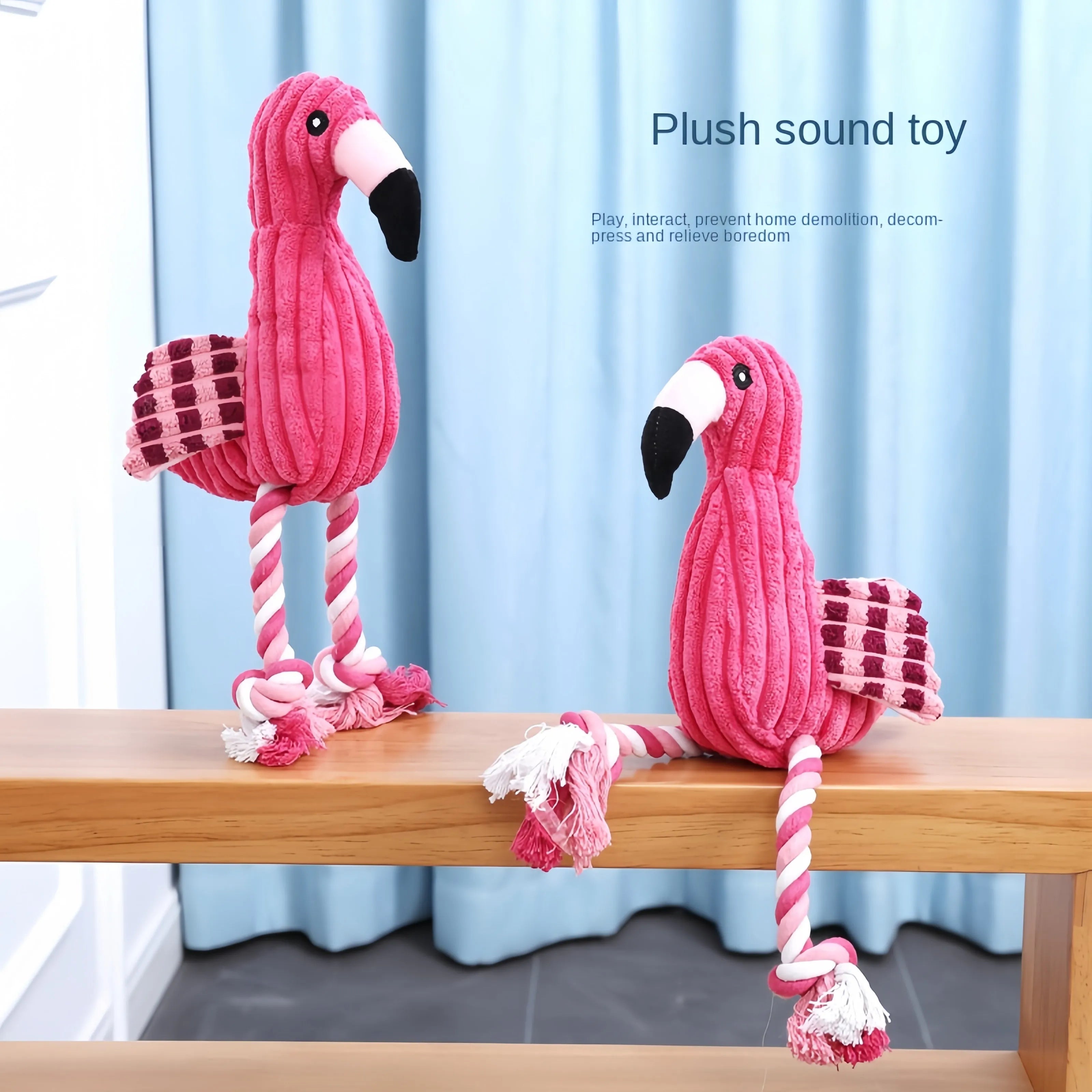 Pink animal-shaped corduroy squeaky dog toy measuring 20cm for small and large dogs